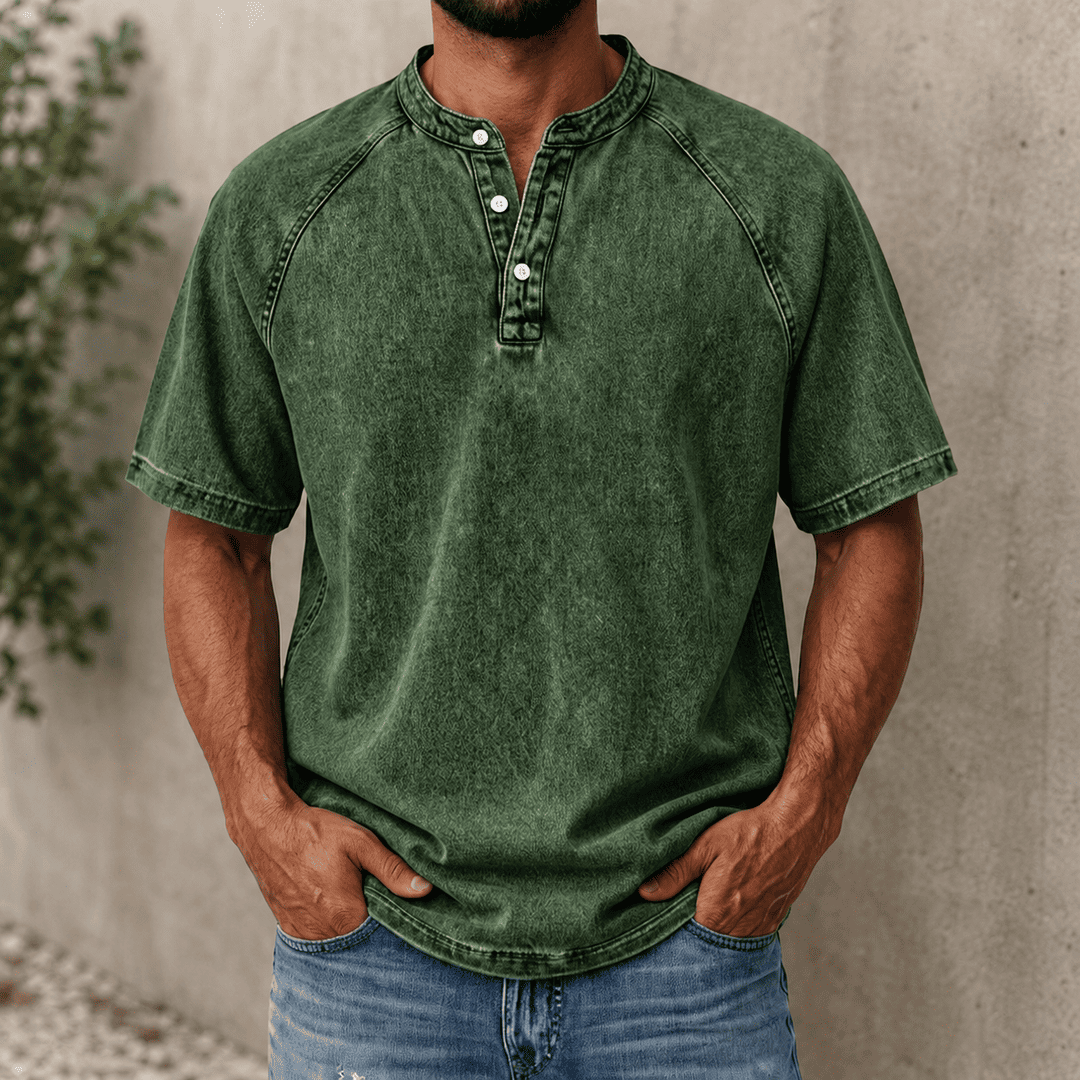 Zerric - Camicia Henley in denim a manica corta