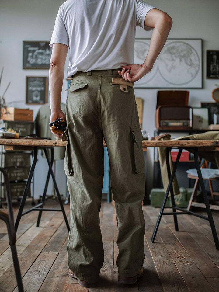 Ibrahim - Pantaloni Militari M-47 In Twill a Spina Di Pesce