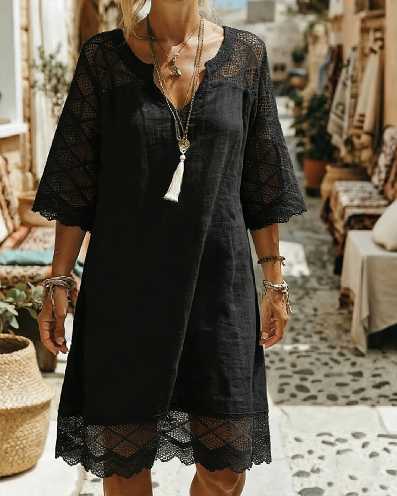 Kilina - Abito Patchwork in Pizzo Con Scollo a V