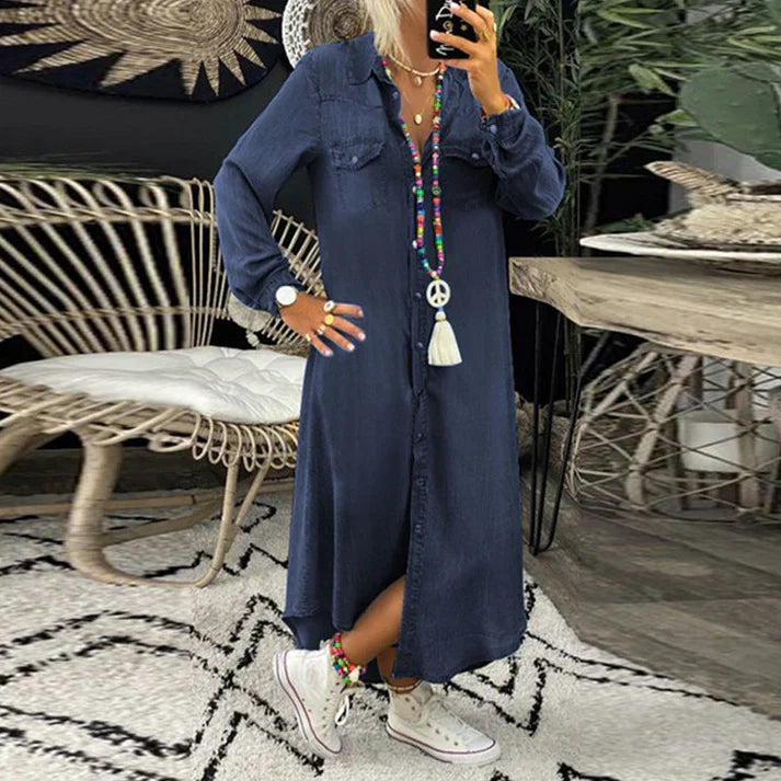 Lilla - Comodo Abito a Camicia In Denim