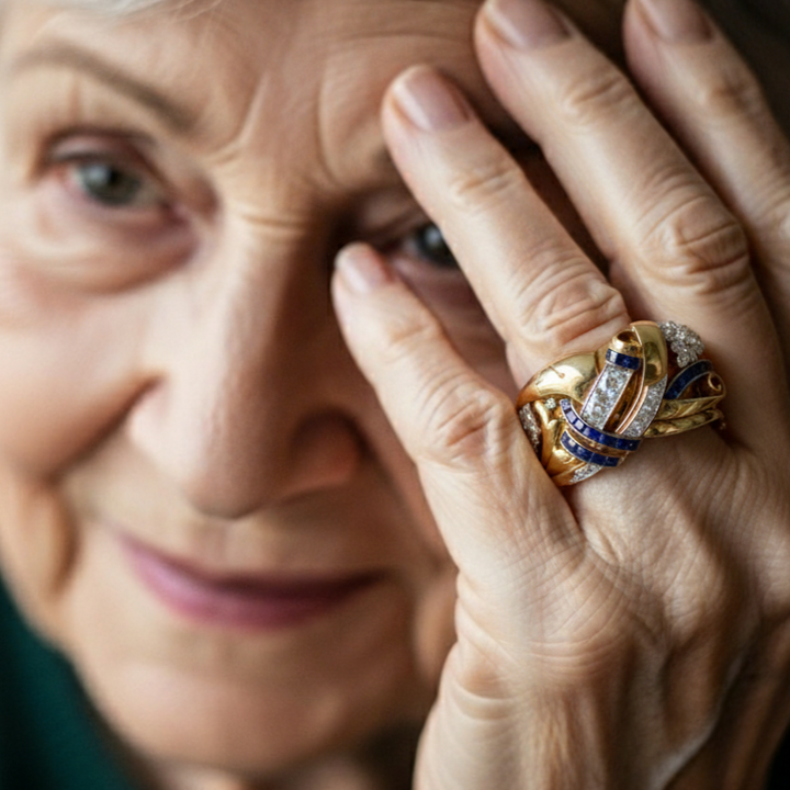 Moonie - Anello Vintage in oro con Zirconi Blu