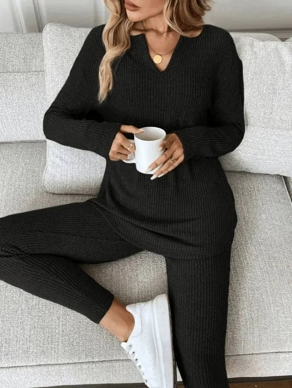 Renfri - Set Casual Composto Da Maglietta a Maniche Lunghe In Maglia e Leggings