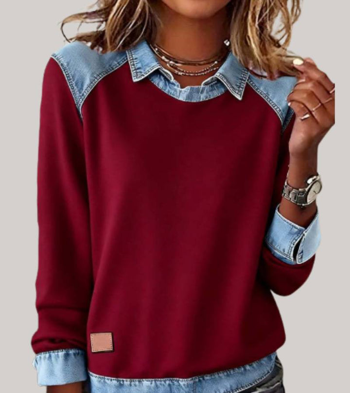 Ravit - Top In Maglia Denim Con Maniche Lunghe