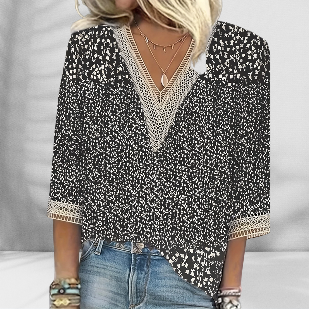 Maricela - Camicetta Boho Con Motivi Floreali E Maniche Lunghe