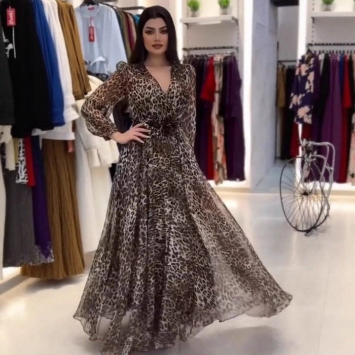 Nalera - Elegante Abito Midi Con Stampa Leopardata