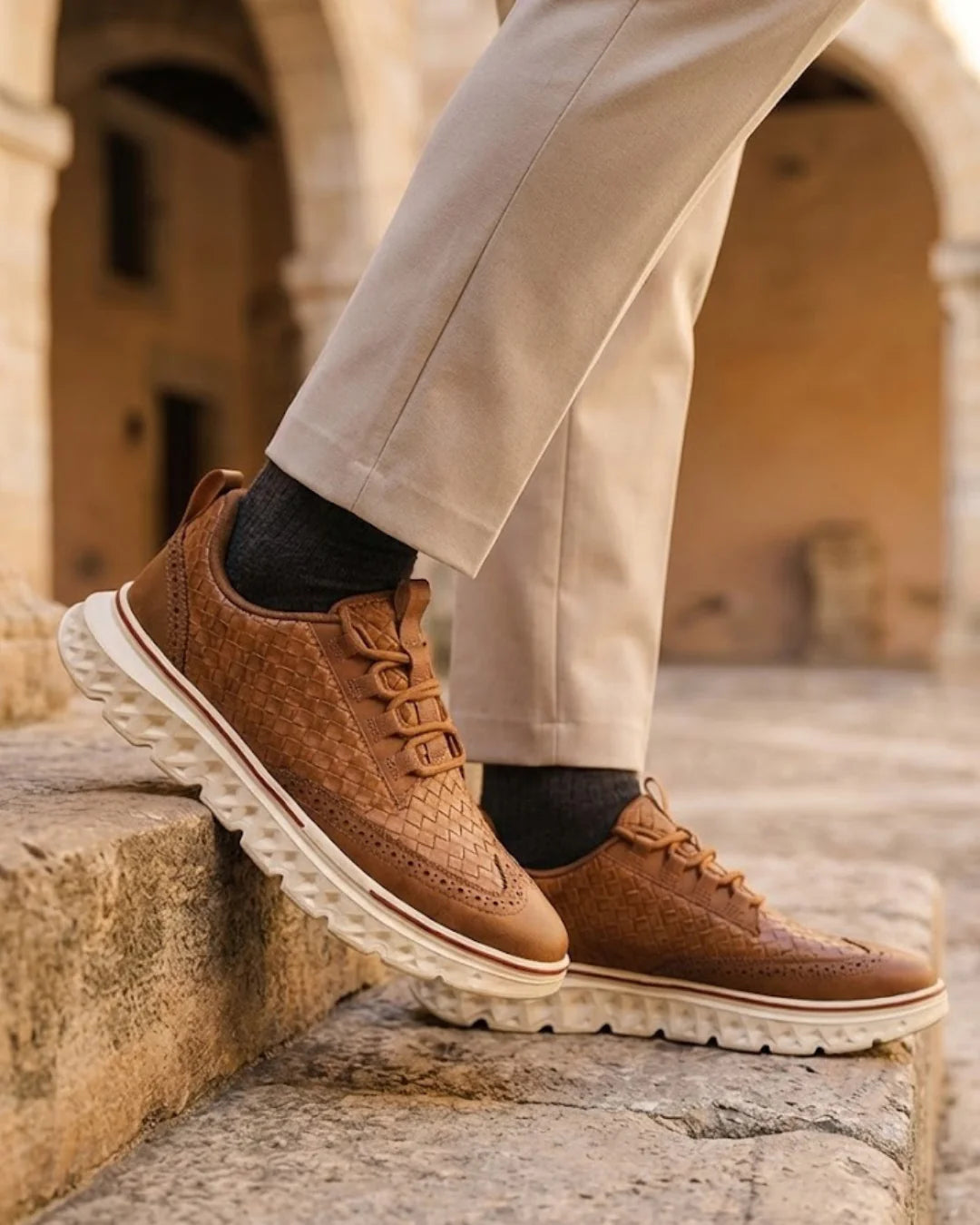 Kremer - Scarpa da Ginnastica Stringate in Pelle Intrecciata