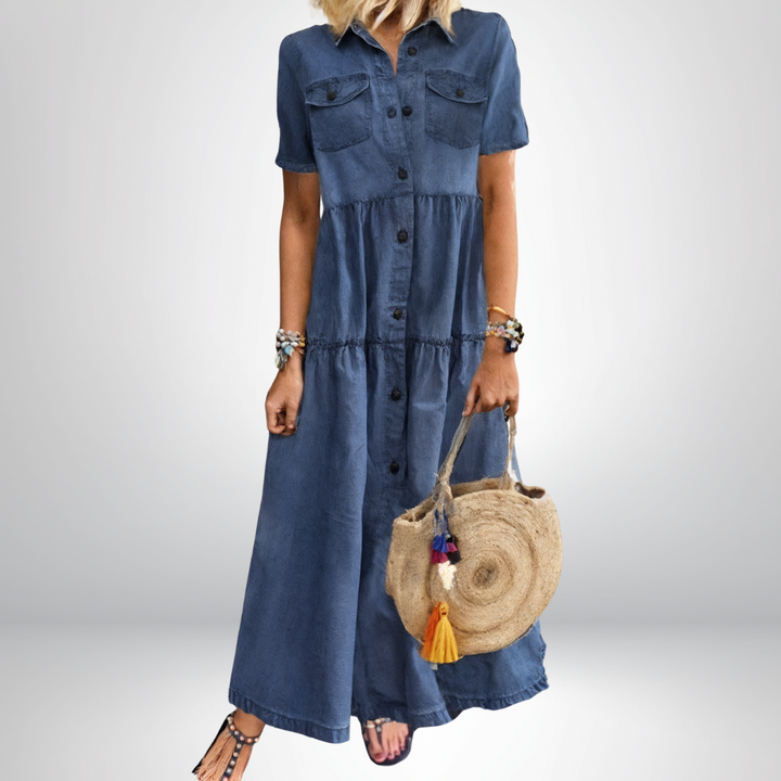 Leokadia - Abito in Morbido Denim Con Bottoni