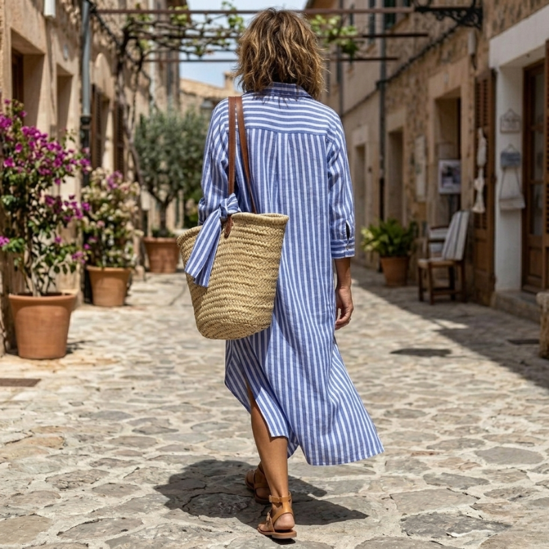 Hermien - Abito Camicia Leggero a Righe