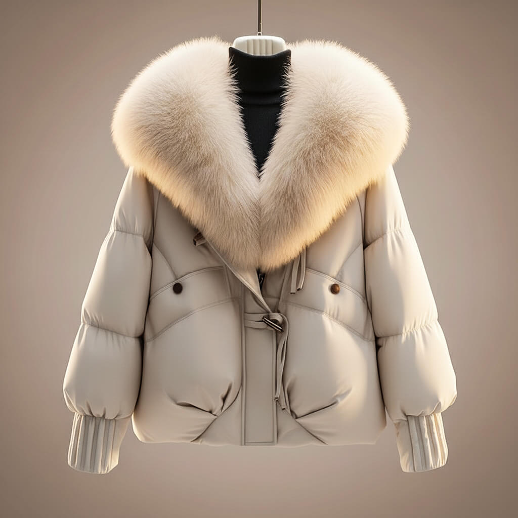 Enina - Elegante Cappotto In Cotone Con Collo In Pelliccia