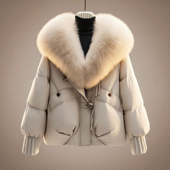 Enina - Elegante Cappotto In Cotone Con Collo In Pelliccia