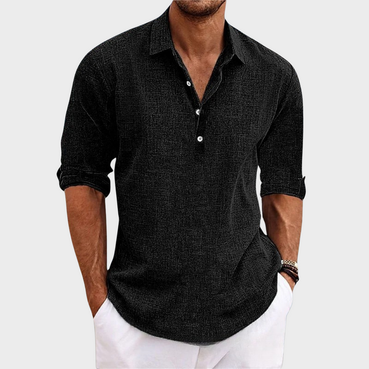Ehrhard - Camicia Casual in Cotone e Lino a Maniche Lunghe