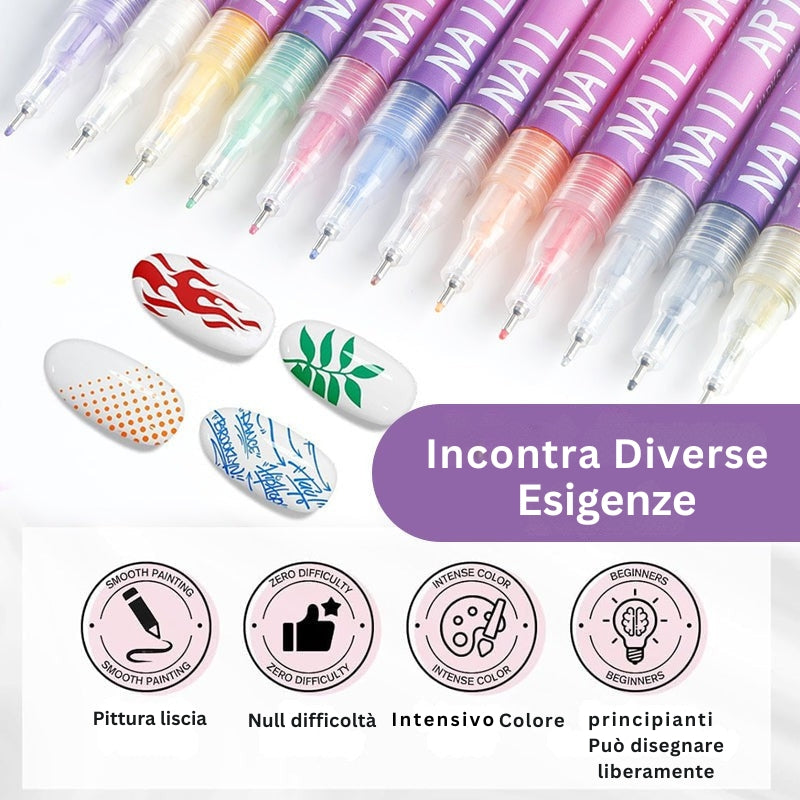 GlamSketch - Set Di Penne Per Nail Art In 12 Colori