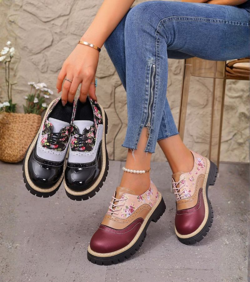 Kiela - Scarpe Oxford a Motivi Floreali Con Suola a Tasselli Spessi