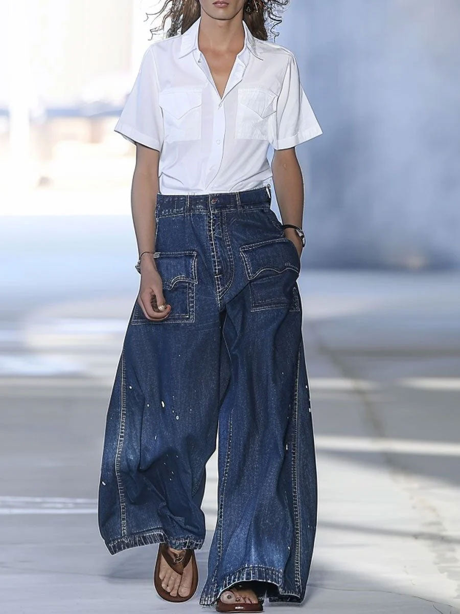 Azize - Jeans in Denim Dalla Vestibilità Ampia E Con Tasche Multiple