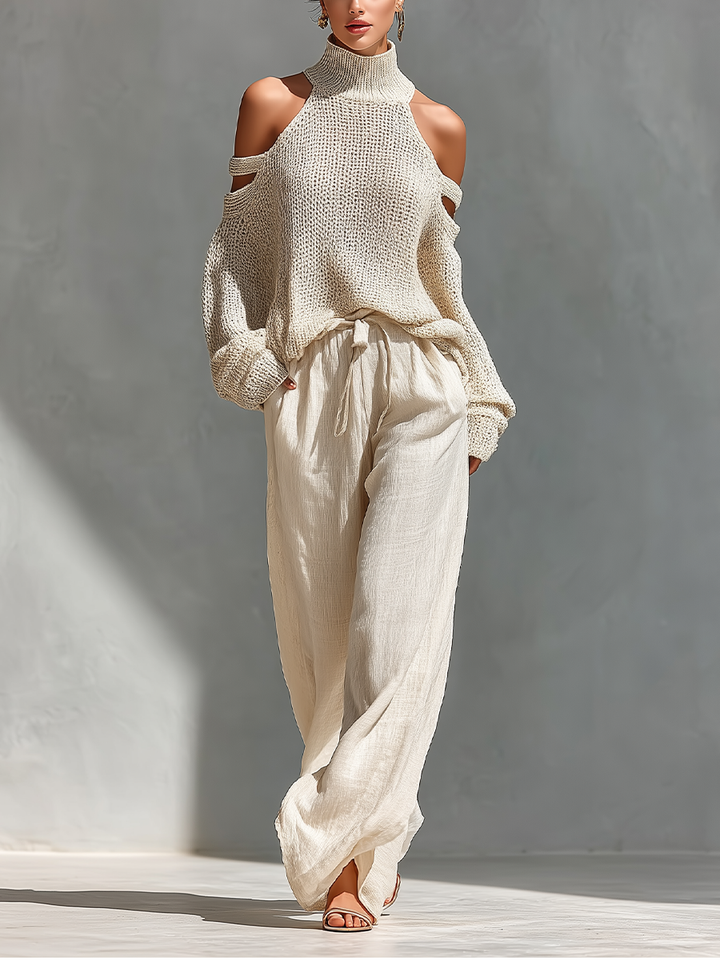 Elyzia - Set Composto Da Top Lavorato a Maglia e Pantaloni Larghi