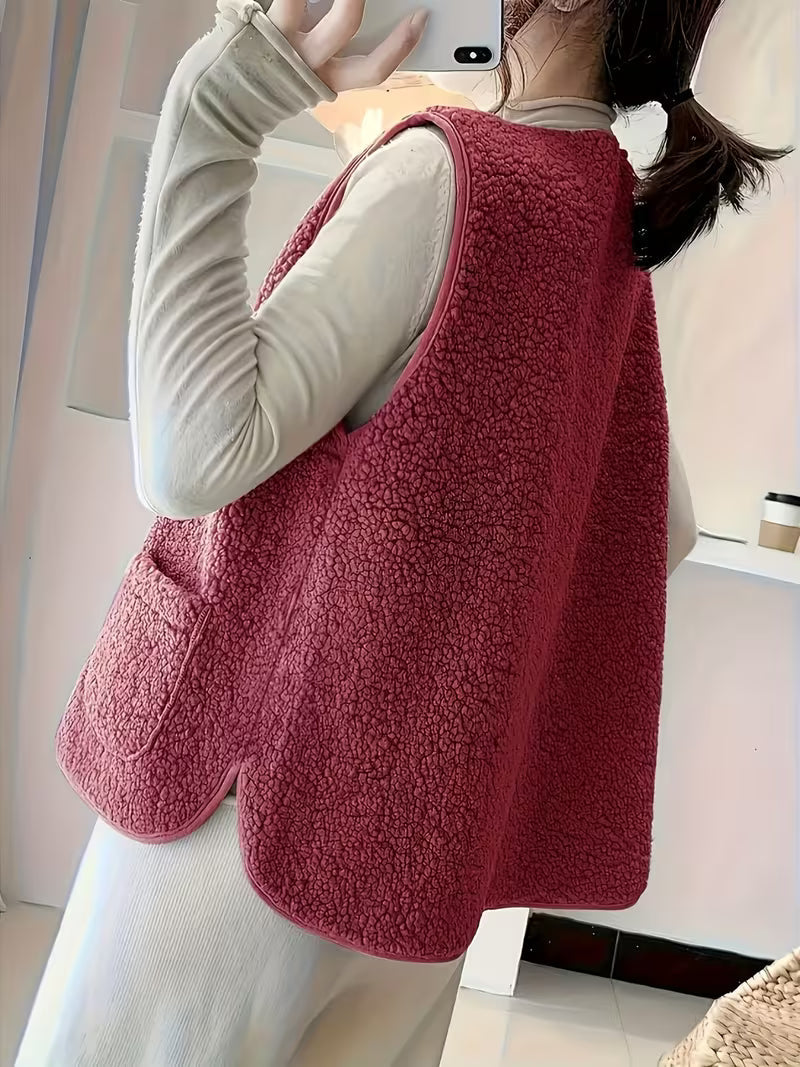 Miona - Gilet in Pile Morbido Con Tasche