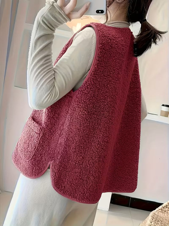 Miona - Gilet in Pile Morbido Con Tasche