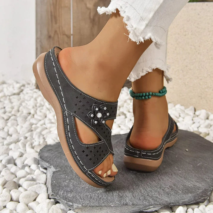 Kristine - Ortopedici A Fiore Casual Con Zeppa Tacco Sandali