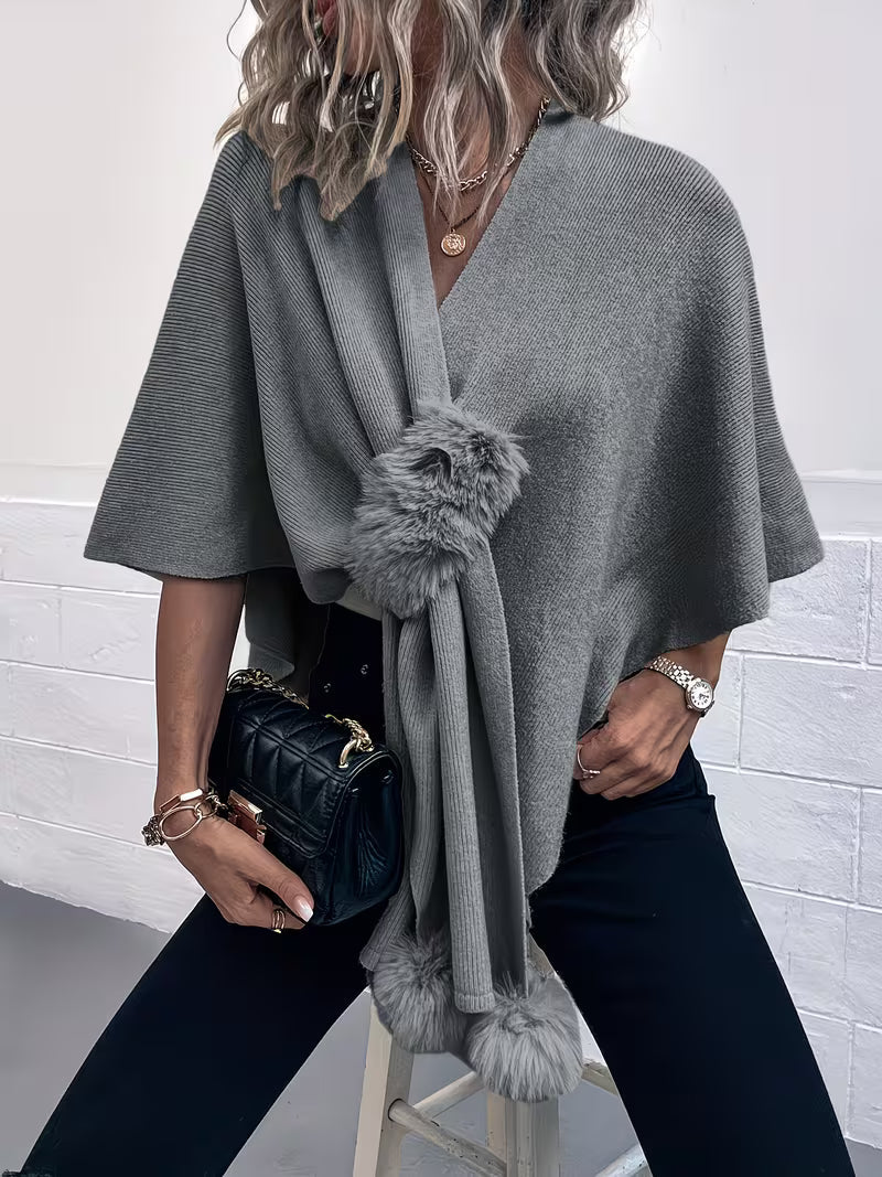 Maebry - Cardigan Scialle Lavorato a Maglia con Cappuccio Rotondo
