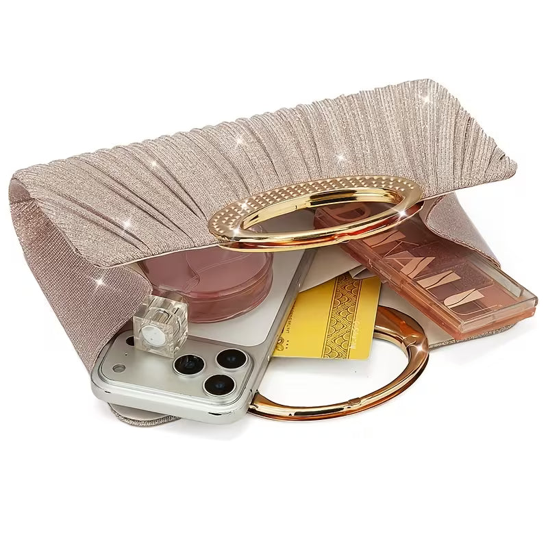 Lizzana - Borsa a Mano Rotonda Lucida Con Anello E Pieghe