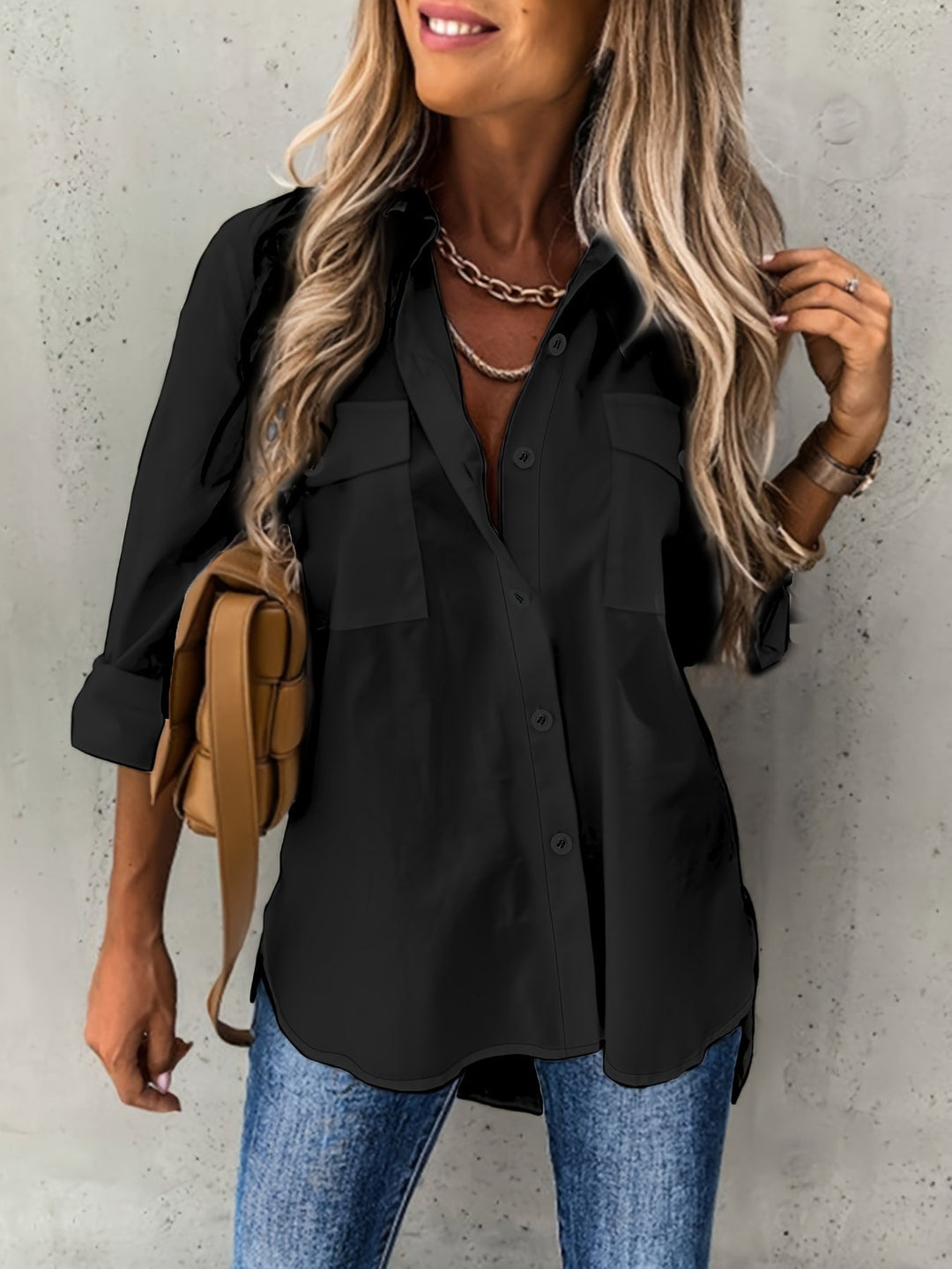 Aziza - Camicia Classica a Maniche Lunghe Con Bottoni