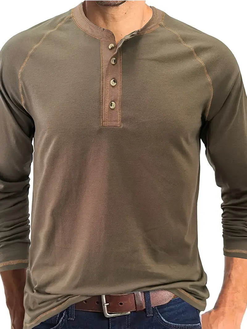 Sharma - Camicia Henley a Maniche Lunghe Con Collo Rotondo