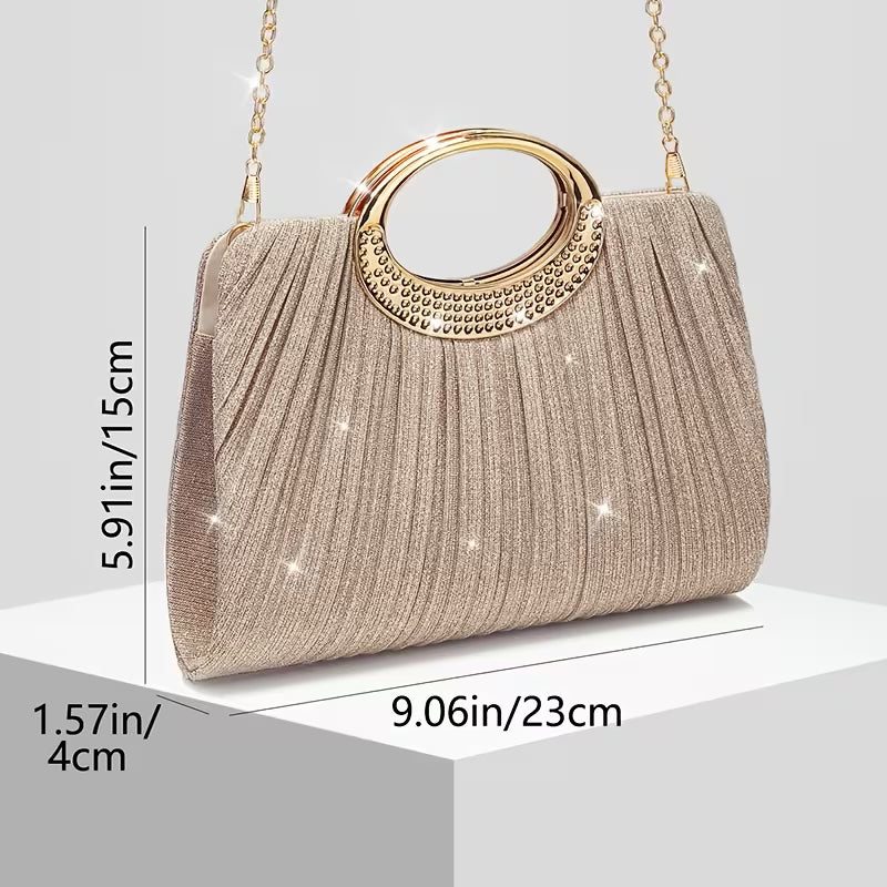 Lizzana - Borsa a Mano Rotonda Lucida Con Anello E Pieghe