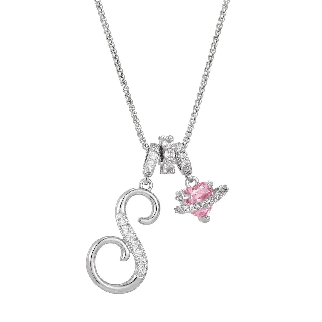 Nerute - Collana Con Iniziale e Ciondolo a Forma di Cuore Rosa