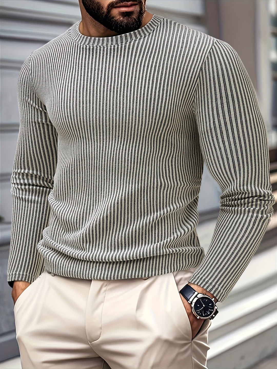 Dionisio - Maglione in Maglia a Coste con Collo Rotondo
