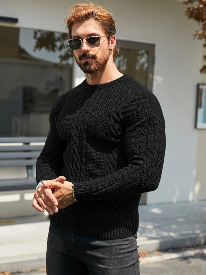 Eiduks - Maglione Classico a Collo Rotondo con Lavorazione a Trecce