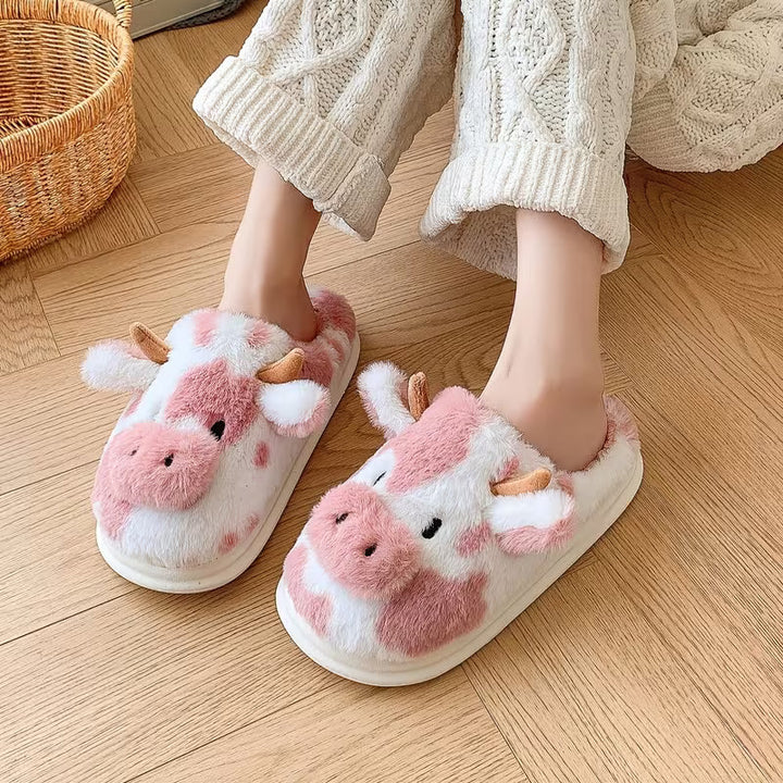 Faliza - Pantofole Da Interno in Peluche Con Stampa “Avvistato Mucca”