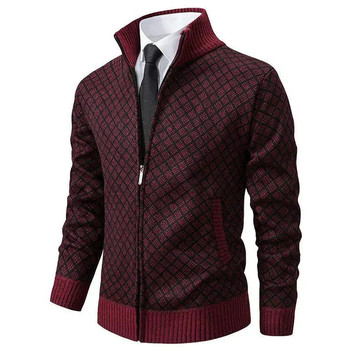 Klarik - Cardigan in Maglia Con Motivo a Rombi E ZIP Integrale