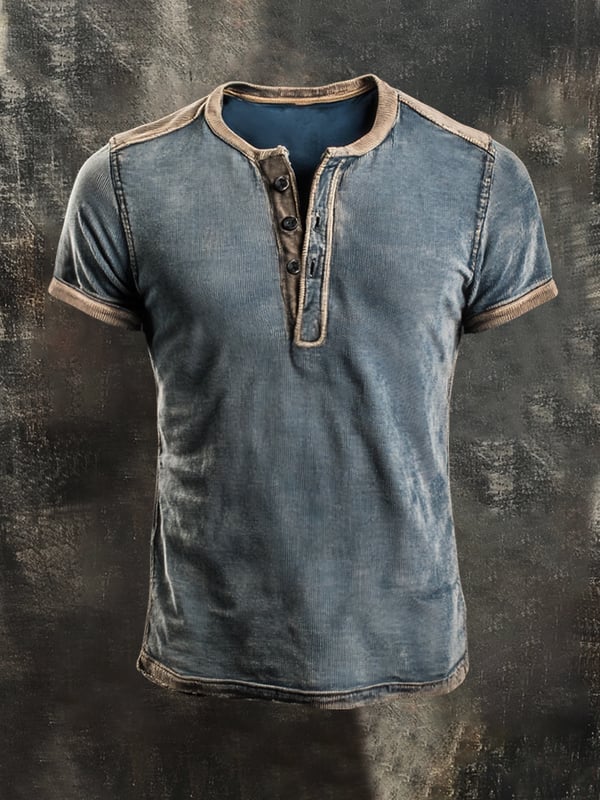 Maglia Henley Casual In Stile Retrò Con Blocchi Di Colore Per Uomo