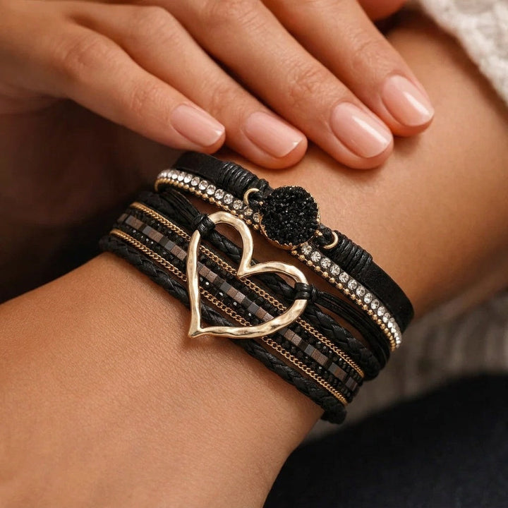 Reyn - Bracciale in Pelle a Strati Con Ciondolo a Forma Di Cuore