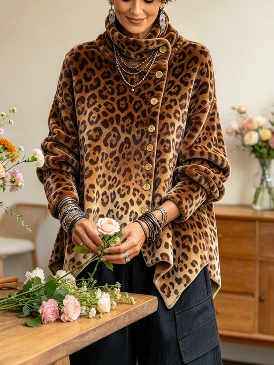 Lyrona - Camicetta a Maniche Lunghe Con Stampa Leopardata