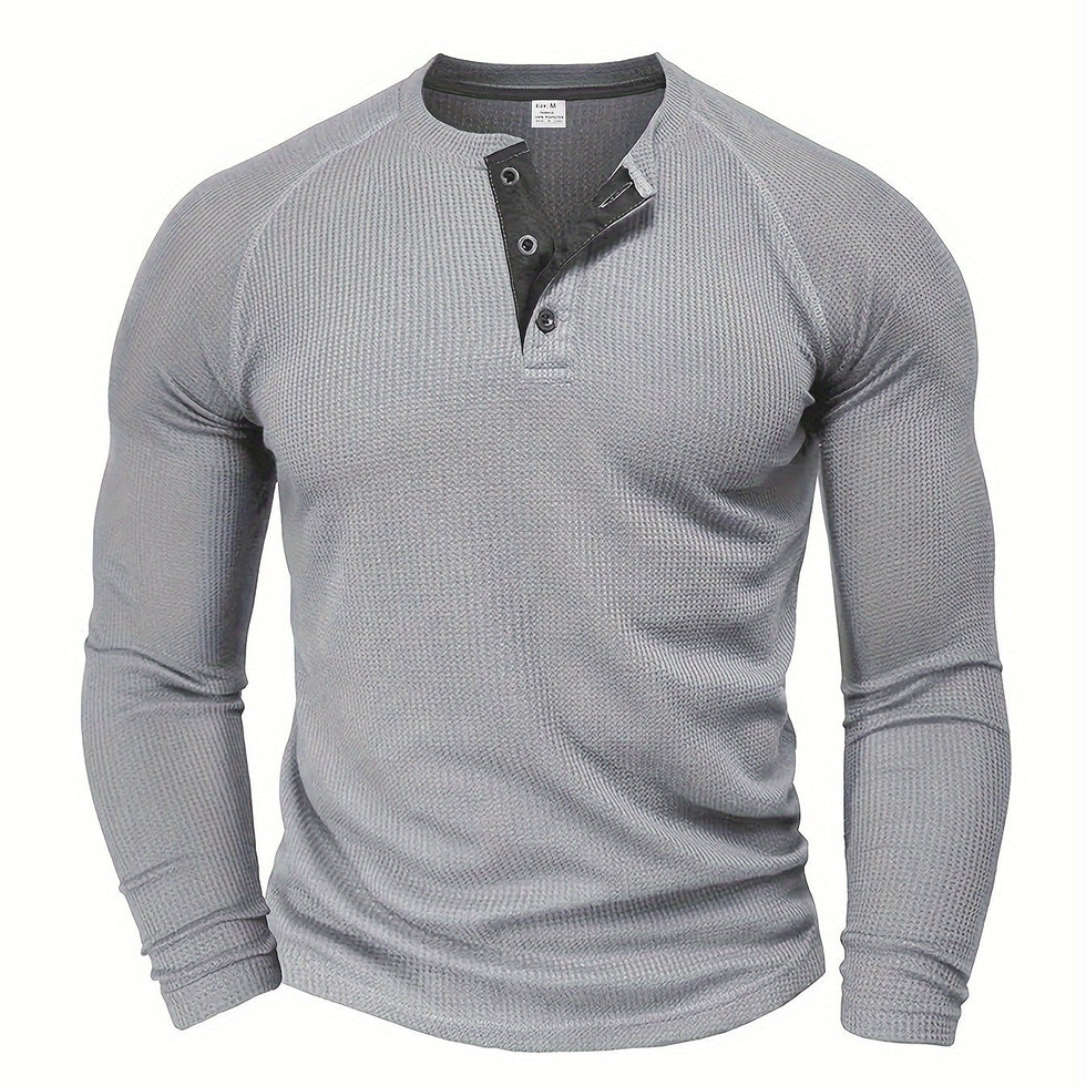 Jarik - Maglietta Henley a Maniche Lunghe Con Trama in Rilievo