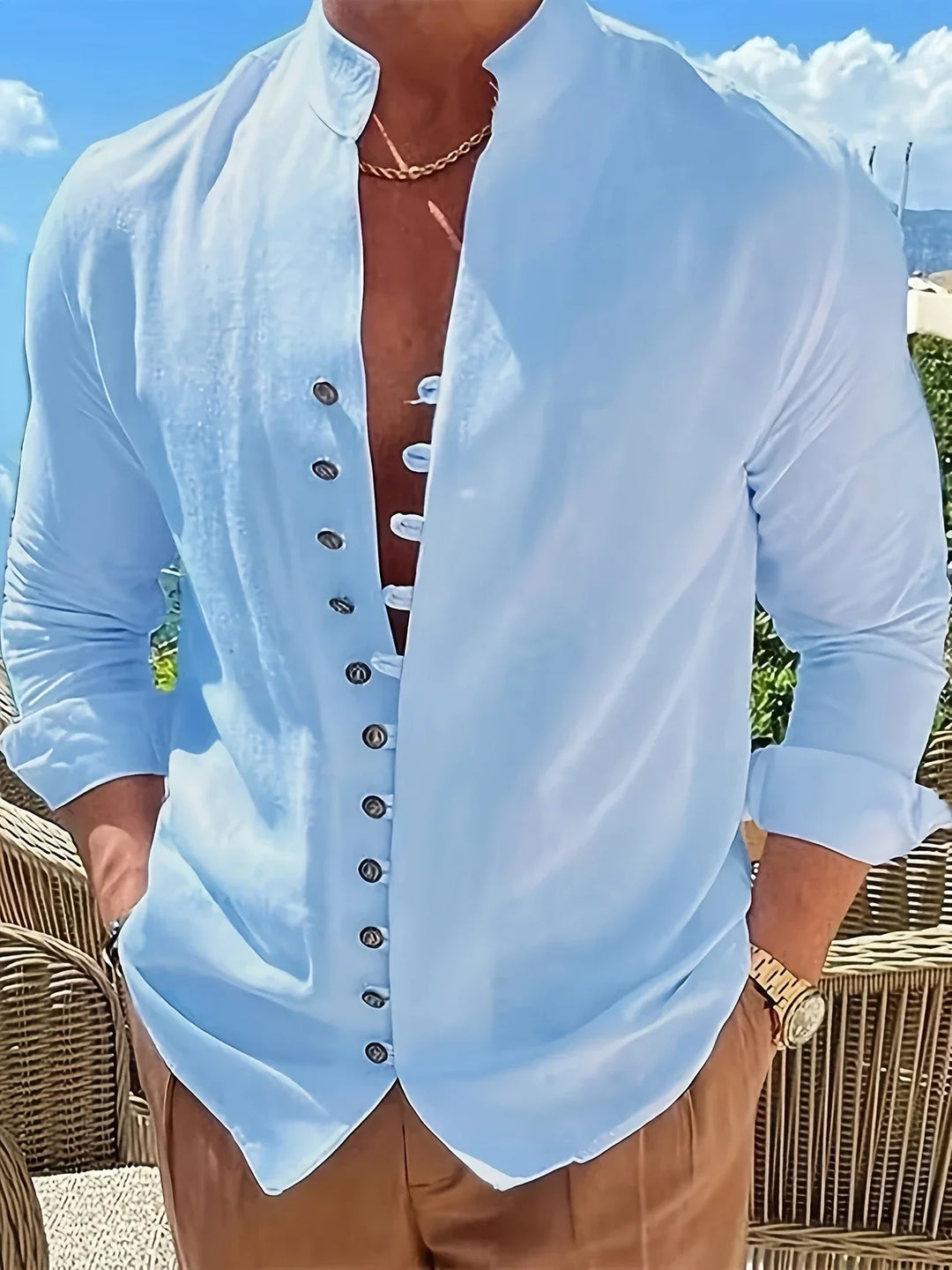 Shayne - Camicia Leggera In Cotone E Lino Con Maniche Lunghe