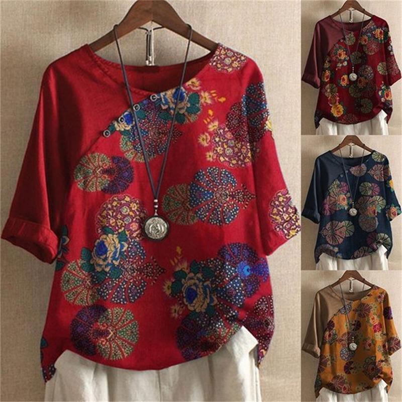 Adoria - Camicetta Boho Con Stampa Floreale e Bottoni