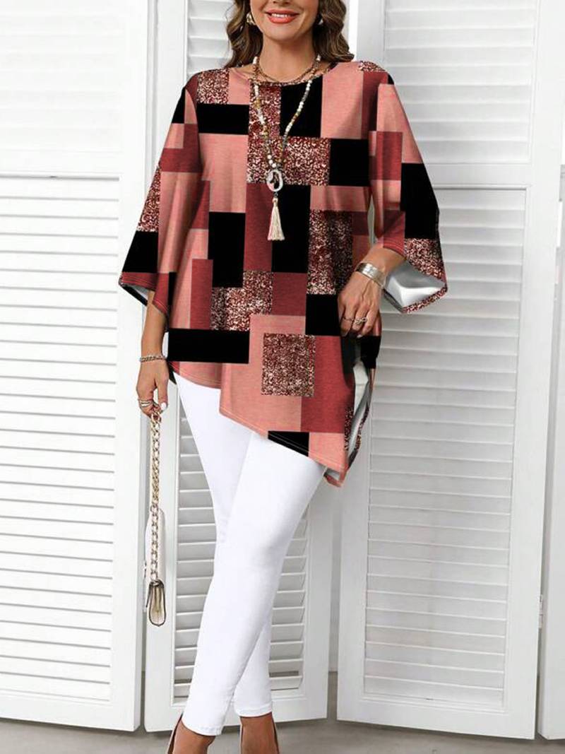 Nurit - Camicetta Oversize a Quadri Con Stampa e Maniche Corte