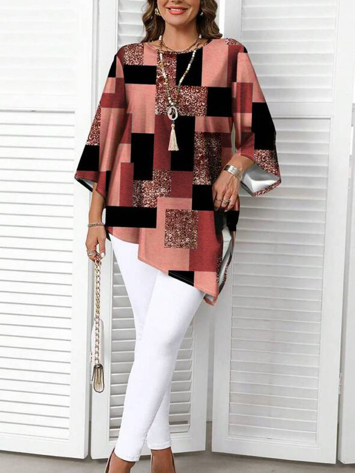 Nurit - Camicetta Oversize a Quadri Con Stampa e Maniche Corte