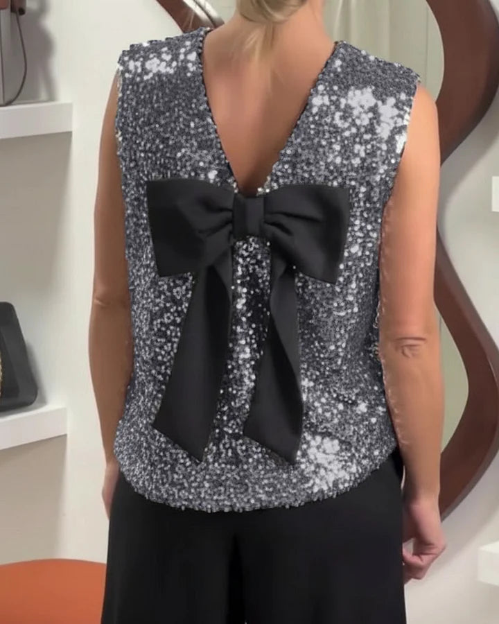 Shinobu - Canotta Alla Moda Con Paillettes a Fiocco