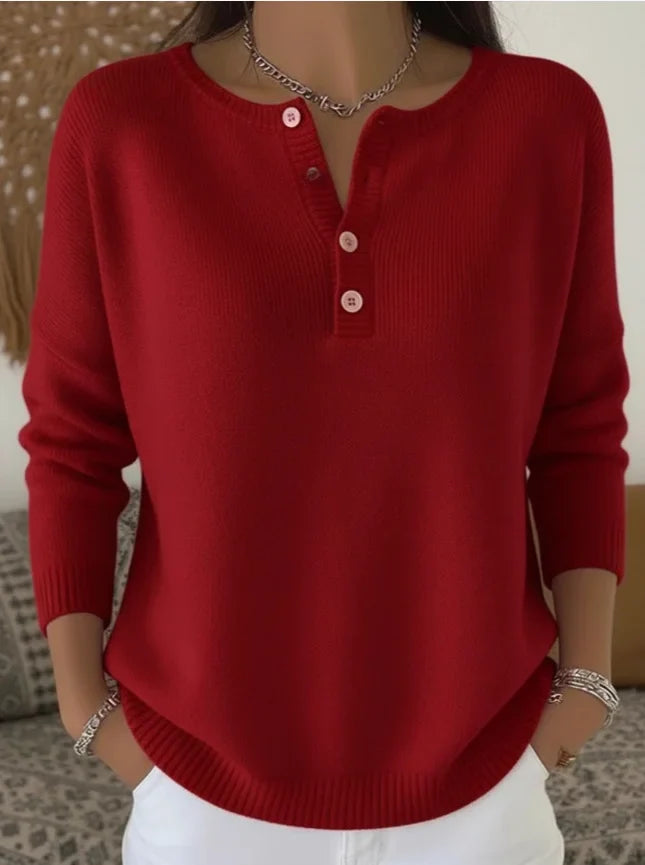 Nenneke - Elegante Maglione a Maniche Lunghe Con Bottoni