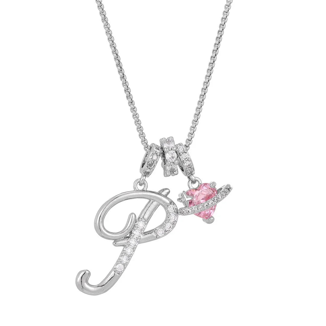 Nerute - Collana Con Iniziale e Ciondolo a Forma di Cuore Rosa