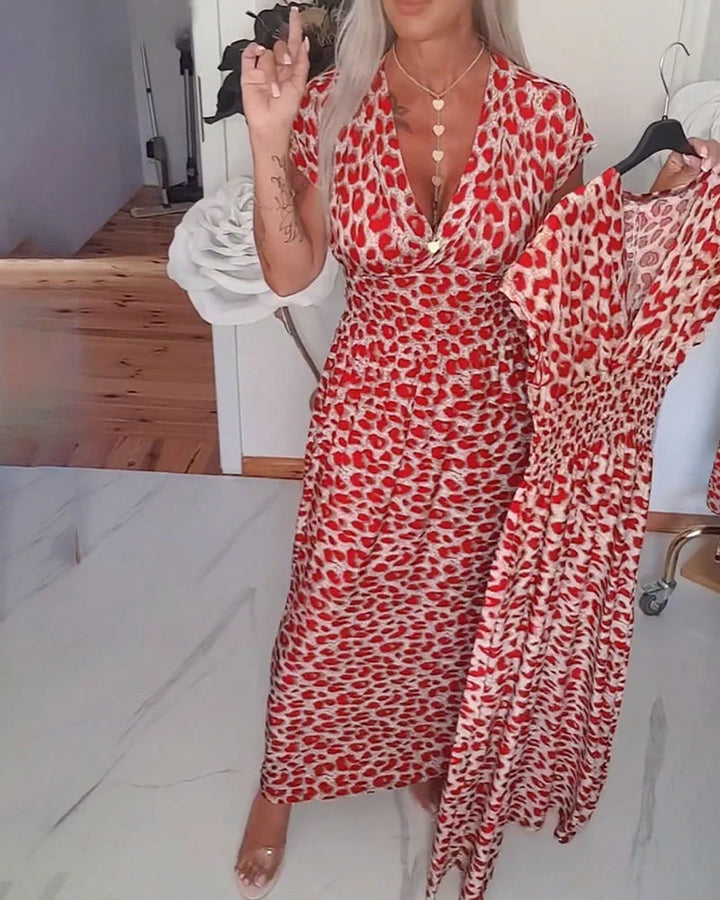 Erendira - Elegante Abito Con Scollo a V e Stampa Leopardata