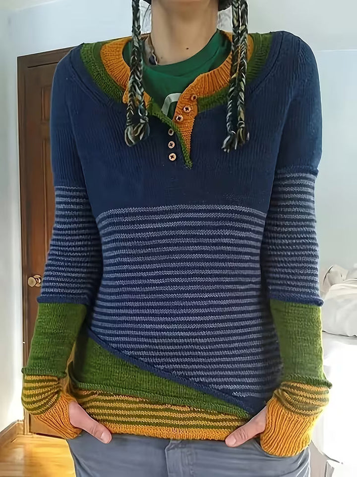 Lokina - Maglione Lavorato a Maglia a Righe Color Block