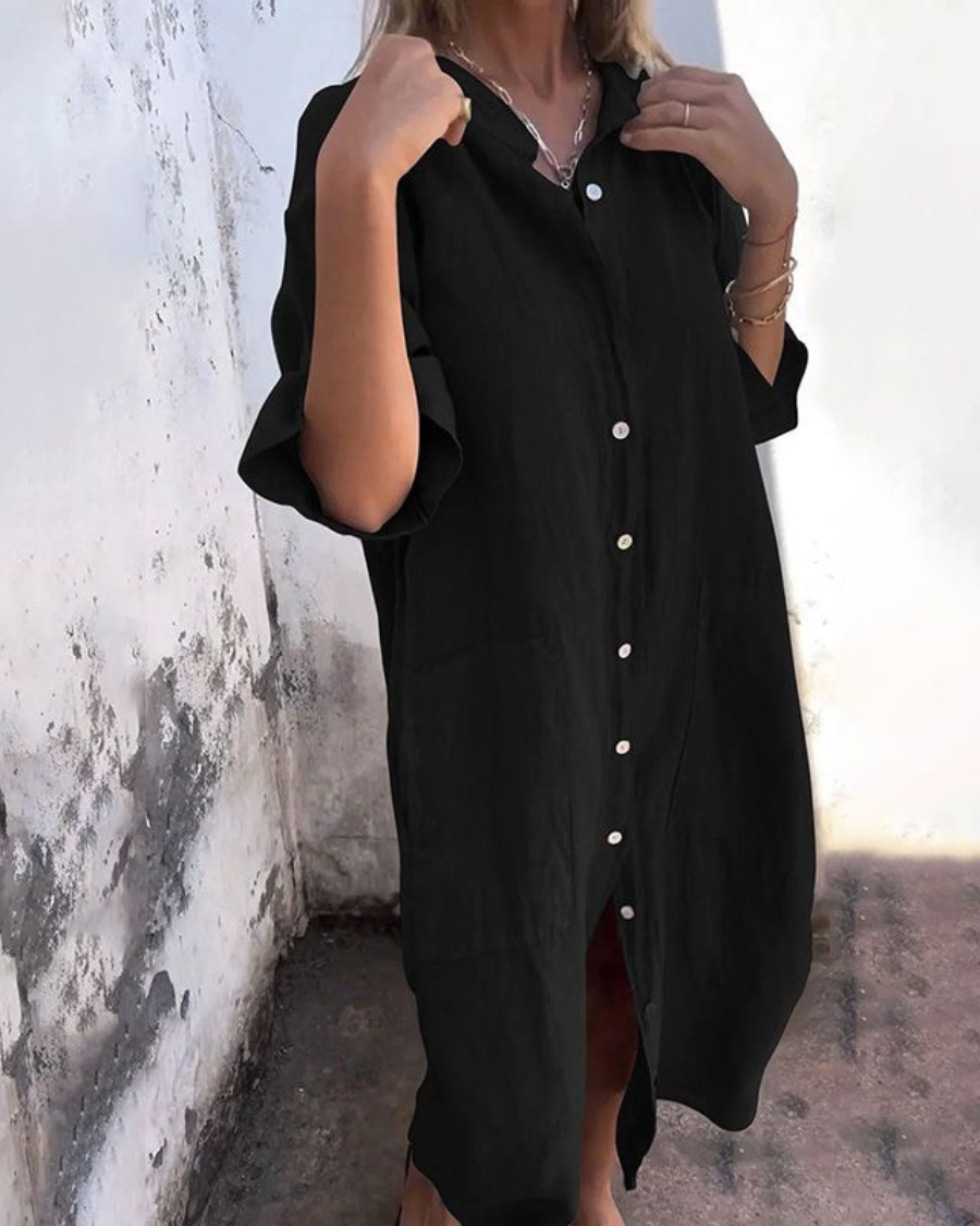 Areti - Elegante Abito A Camicia A Maniche Corte