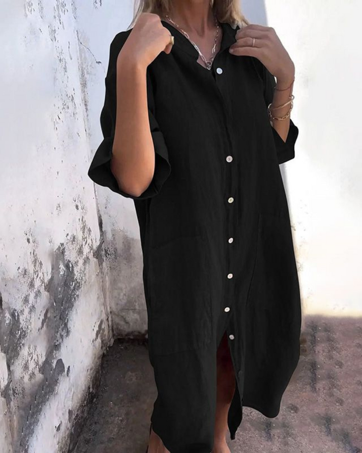 Areti - Elegante Abito A Camicia A Maniche Corte