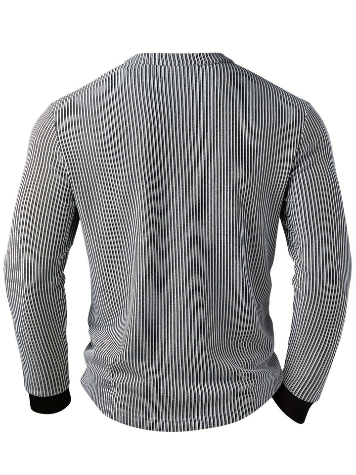 Deegan - Camicia Henley a Maniche Lunghe Con Colletto a Righe in Tessuto Testurizzato