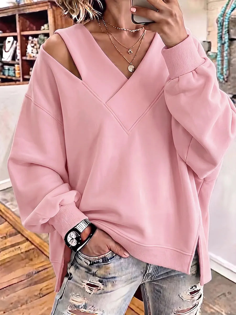 Kirstan - Felpa Oversize Chic Con Scollo a V e Cut Out