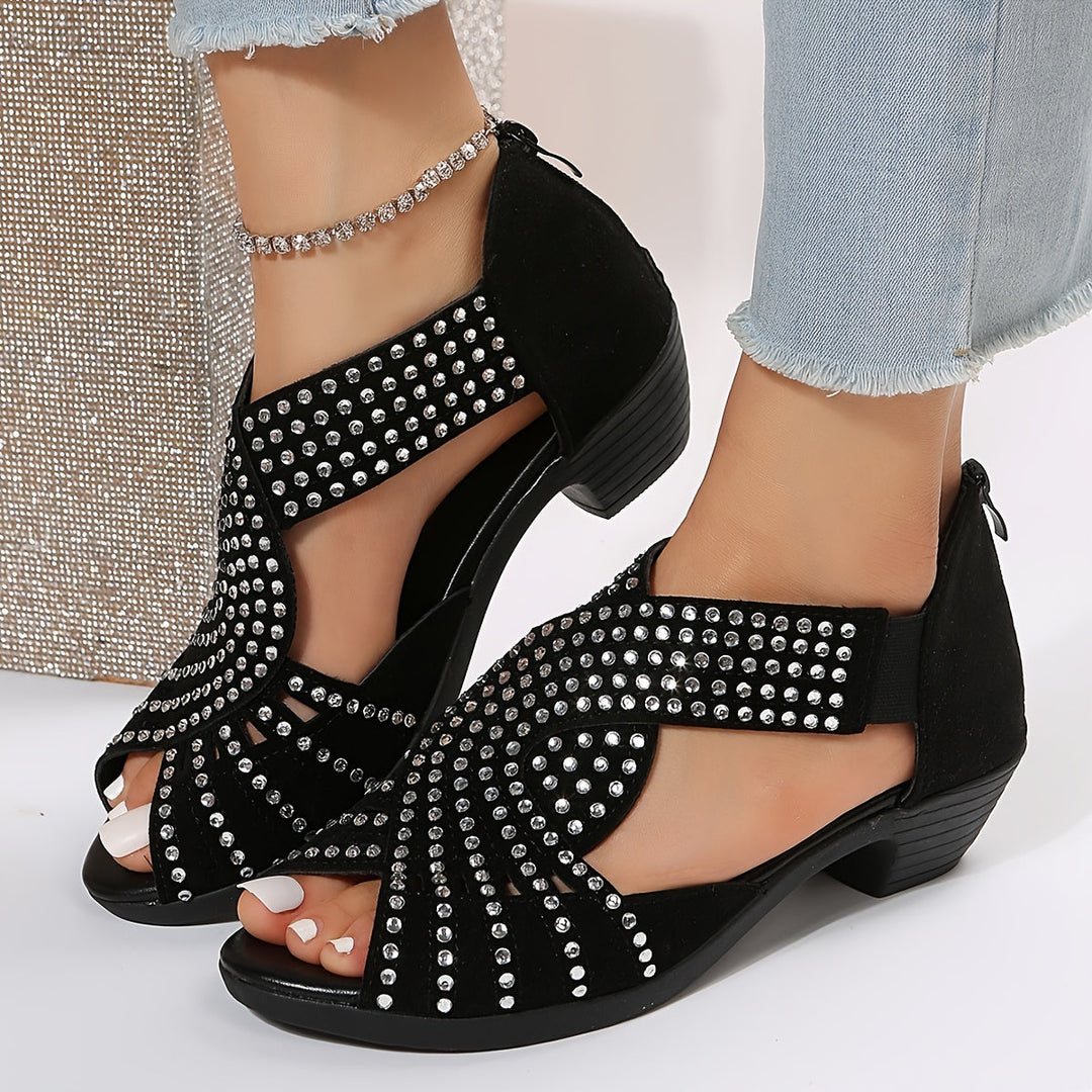 Denuta - Sandali Con Zeppa e Punta Aperta Decorati Con Strass